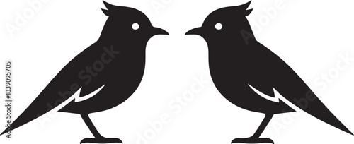 Black Silhouette of Two Facing Crested Birds