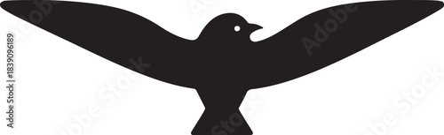 Black silhouette of a flying seagull or albatross bird with spread wings isolated