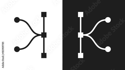 Vector Editing Icon Duo: Symmetrical Black-and-White Bézier Curve Tool Design for Graphic UI, Light/Dark Theme Visuals, and Creative Software Storytelling