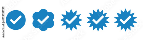 Blue verified check mark icon set. Social media profile badges.
