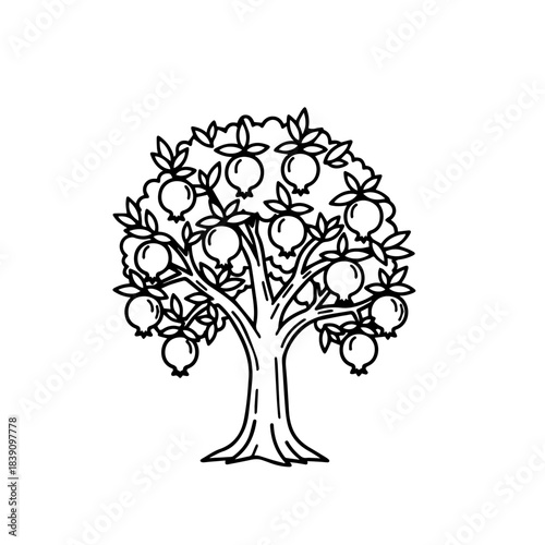 Hand Drawn Fruit Tree Line Art Illustration