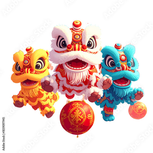 Chinese lion dance statues traditional culture festive decor.