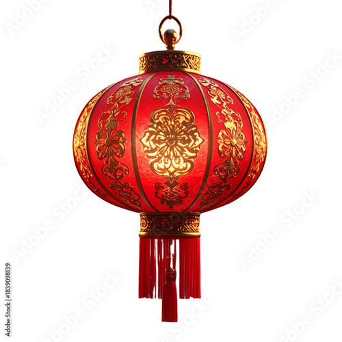 Red Chinese Lantern with Golden Dragon Decoration.