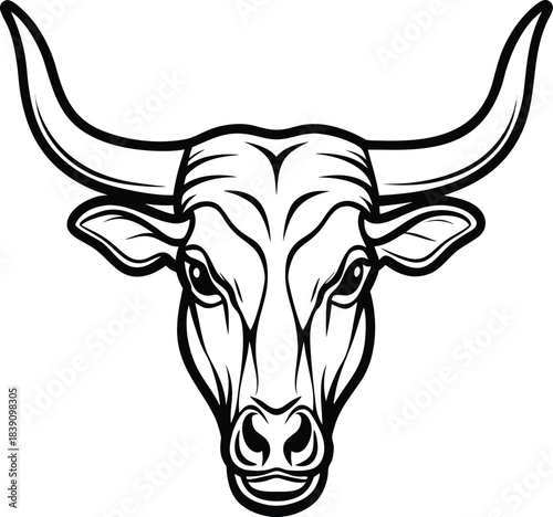 Front View Bull Head Mascot Line Art