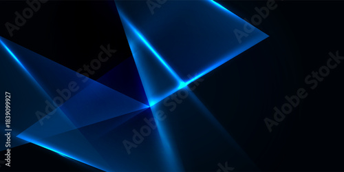 Vector Abstract, science, futuristic, energy technology concept. Digital image of light rays, stripes lines with blue light, speed and motion blur over dark blue background