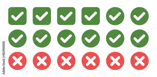 Vector set of approval and rejection buttons. Success and error signals.