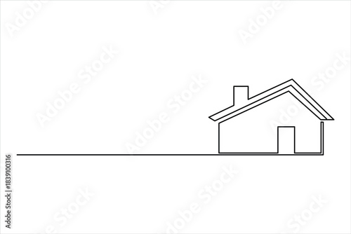 Continuous thin one line home art vector illustration, minimalist house concept. Single line art cottage building design