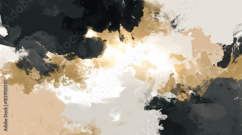 Abstract composition with dark, gold, and neutral tones, creating a textured artistic effect