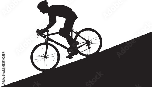 Silhouette of a cyclist riding uphill Keywords: cycling, cyclist, bicycle, silhouette, uphill