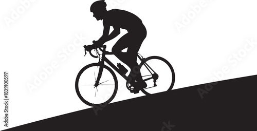 Silhouette of a cyclist riding a bicycle uphill cycling