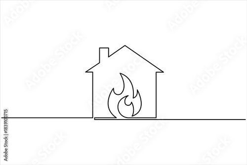 Continuous thin one line home art vector illustration, minimalist house concept. Single line art cottage building design