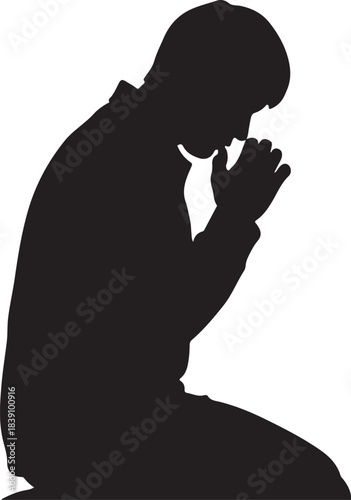 Silhouette of a man praying on his knees prayer religion