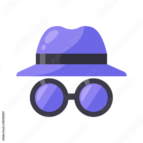 Hacker, spy, or incognito mode flat vector icon, suitable for topics related to cybersecurity, digital investigation, web browsing, and data protection
