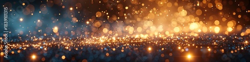 Panoramic View of Golden Glittering Lights and Bokeh Effect