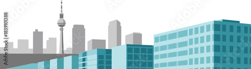 City skyline illustration with white background