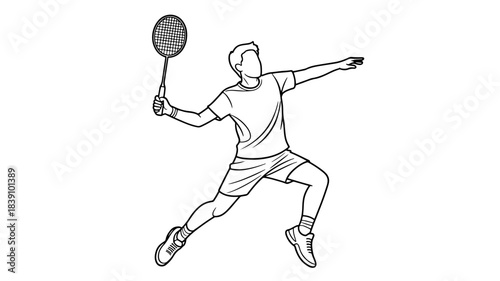  playing badminton, reaching for a shuttlecock with racket 
