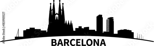 Barcelona skyline silhouette in black on white background