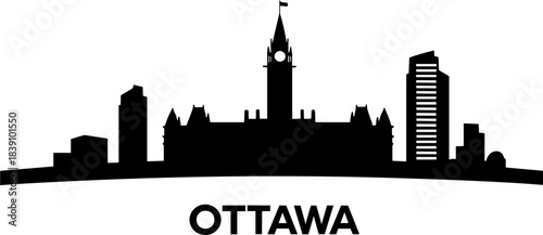 Ottawa skyline silhouette in black on white background