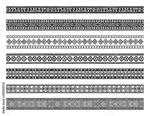 Abstract ethnic geometric border pattern set with tribal ornament design
