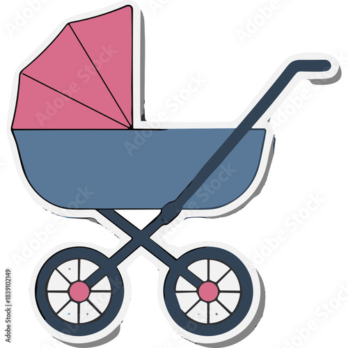 Vintage Baby Stroller With Pink Canopy And Blue Bassinet On White Background Isolated Toddler Transport Object Classic Design