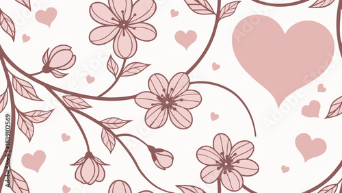 Pink watercolor-style hearts converted to clean vector outlines, seamless repeat