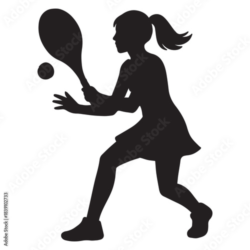Silhouette of a young female tennis plyer vector illustration isolated on white background