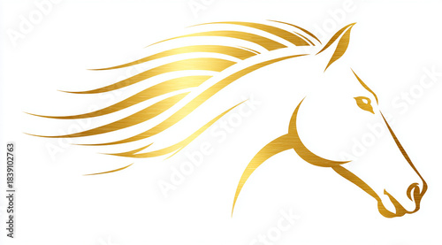 Linear drawing of a golden horse on a white background. Chinese New Year of the Horse 2026