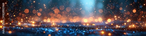 Panoramic Abstract Bokeh Lights Background with Magical Glow