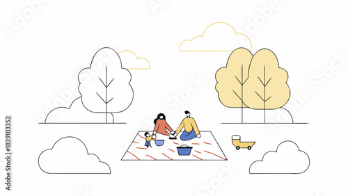 Minimalist Family Picnic Illustration