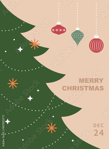 Christmas tree template with ornaments and stars.