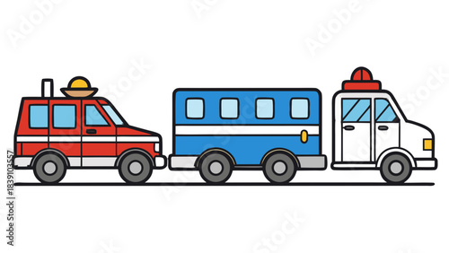 Set of Cartoon Emergency and Service Vehicles | Kids Transportation Vector Clipart