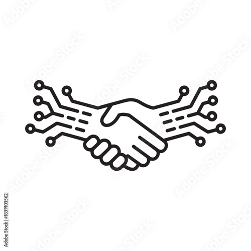 Digital handshake icon, symbol of partnership in technology and business collaboration