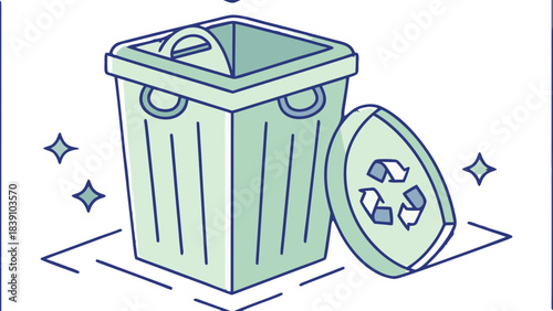 Green Recycling Bin Vector Illustration | Trash Can with Recycle Symbol Clipart