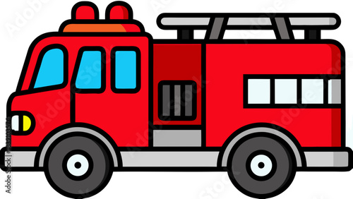 Cartoon Fire Truck Drawing Vector Clipart | Red Fire Engine Illustration for Kids