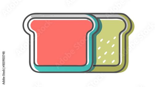 Flat Design Vector Icon of Two Slices of Toast Bread with Jam and Avocado Spread