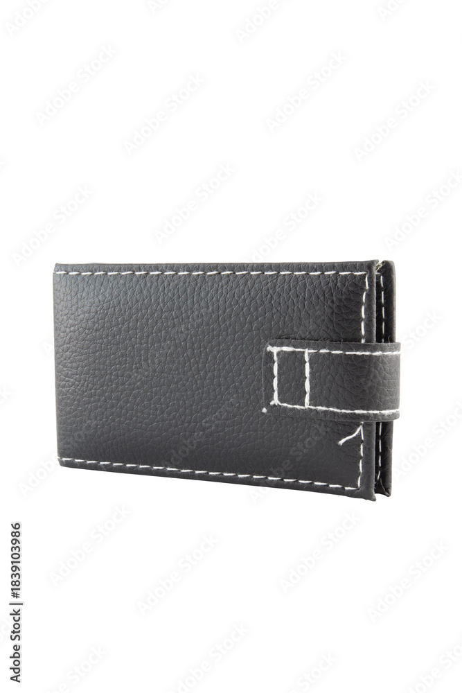 Naklejka premium leather black wallet isolated on white background