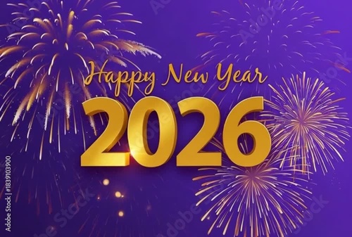 happy new year, new year 2026, 2026 celebration, new year background, fireworks, gold fireworks, festive lights, holiday greeting, celebration background, party celebration, golden numbers, typography