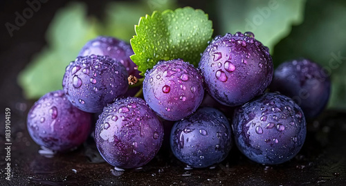 Texture and Color of Fresh Grapes in Close-Up on the Vine