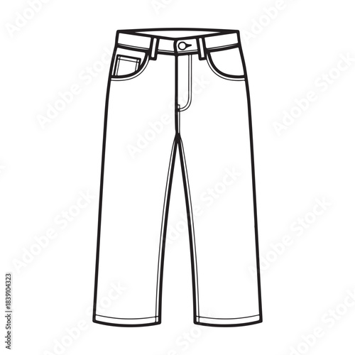 This clean and minimal line-art illustration showcases a pair of classic jeans, complete with pockets, belt loops, and stitched detailing. The simple outline style makes it perfect for fashion catalog