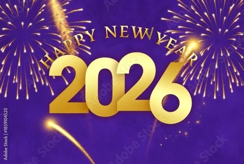 happy new year, new year 2026, 2026 celebration, new year background, fireworks, gold fireworks, festive lights, holiday greeting, celebration background, party celebration, golden numbers, typography