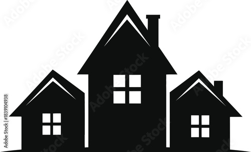 House Silhouette Trio Vector Illustration