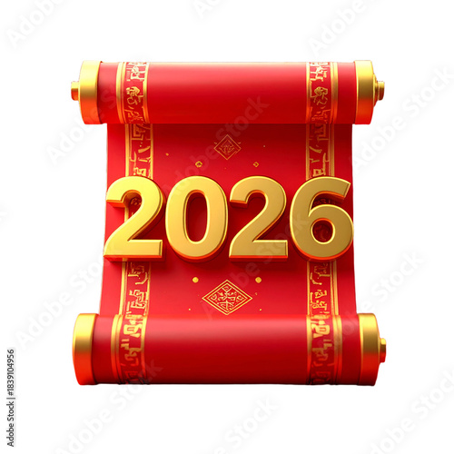 2026 red scroll new year banner.