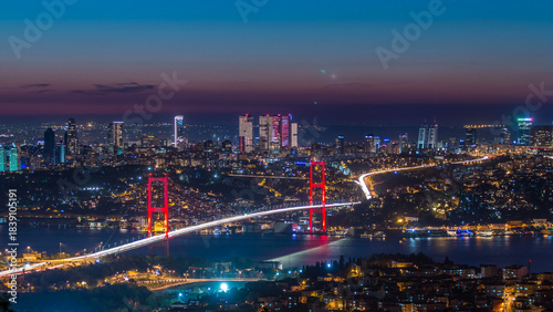 Wallpaper Mural Istanbul city skyline cityscape time lapse from day to night view of bosphorus bridge and financial business center Torontodigital.ca