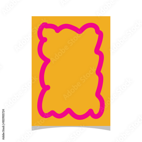 Abstract Graphic Card Template Blank Copy Space Banner Minimalist Bold Color Illustration Hand Drawn Sketch Frame Yellow Background with Pink Wavy Border.