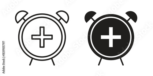 Alarm plus icons, Line vector. solid symbol set