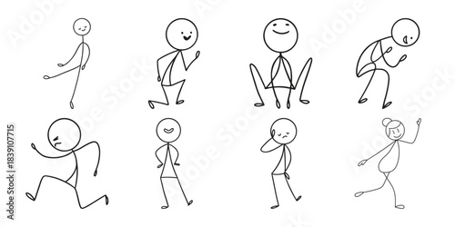 Minimalist stick figures showcasing diverse actions and feelings Vector