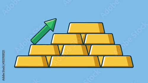 Gold bars with upward growth arrow