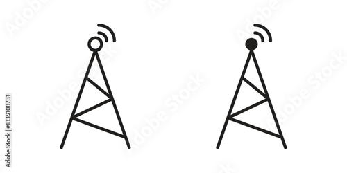 Broadcast tower icons, Line vector. solid symbol set