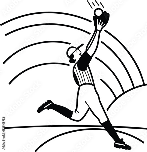 Baseball Fielder Catching Ball Silhouette Vector