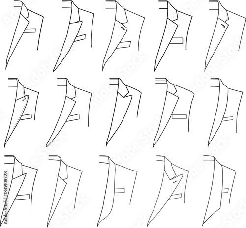 Men’s Blazer Lapel Designs Vector Set | Suit Collar Styles Illustration | Fashion Flat Sketch
